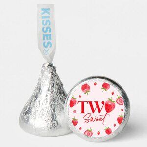 Two Sweet Strawberry Kisses Candy Stickers |100ct| 2nd Birthday|Glossy|0.75